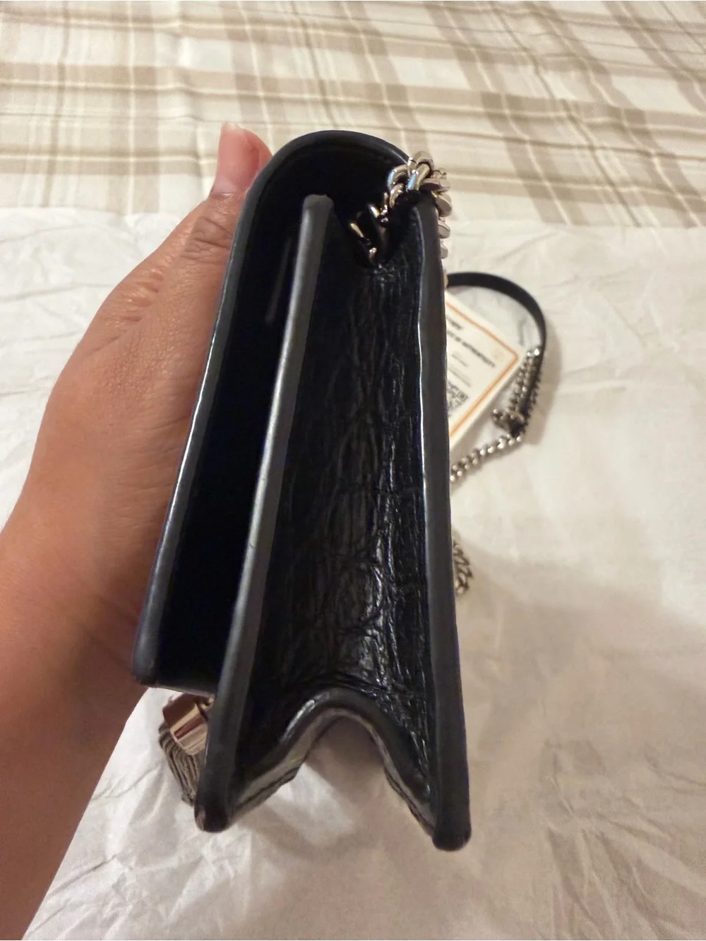 Saint Laurent Black Croc-Embossed Leather Tassel Chain Shoulder Bag